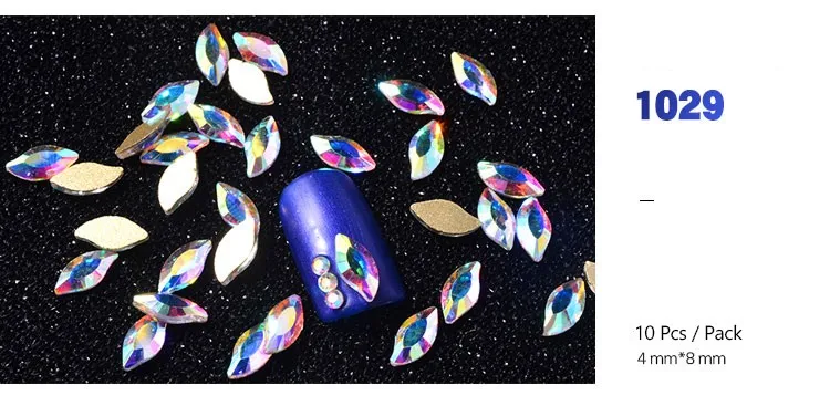 Стразы для дизайна ногтей с кристаллами AB, разноцветные, смешанные, с конским глазом, квадратные, стеклянные драгоценные камни, 3D, с плоской задней поверхностью, аксессуары для ногтей, 10 шт. 073