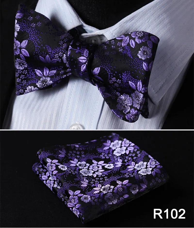 Цветочный Шелковый жаккардовый тканый мужской галстук-бабочка Карманный платок носовой платок костюм набор# RR1 - Цвет: R102
