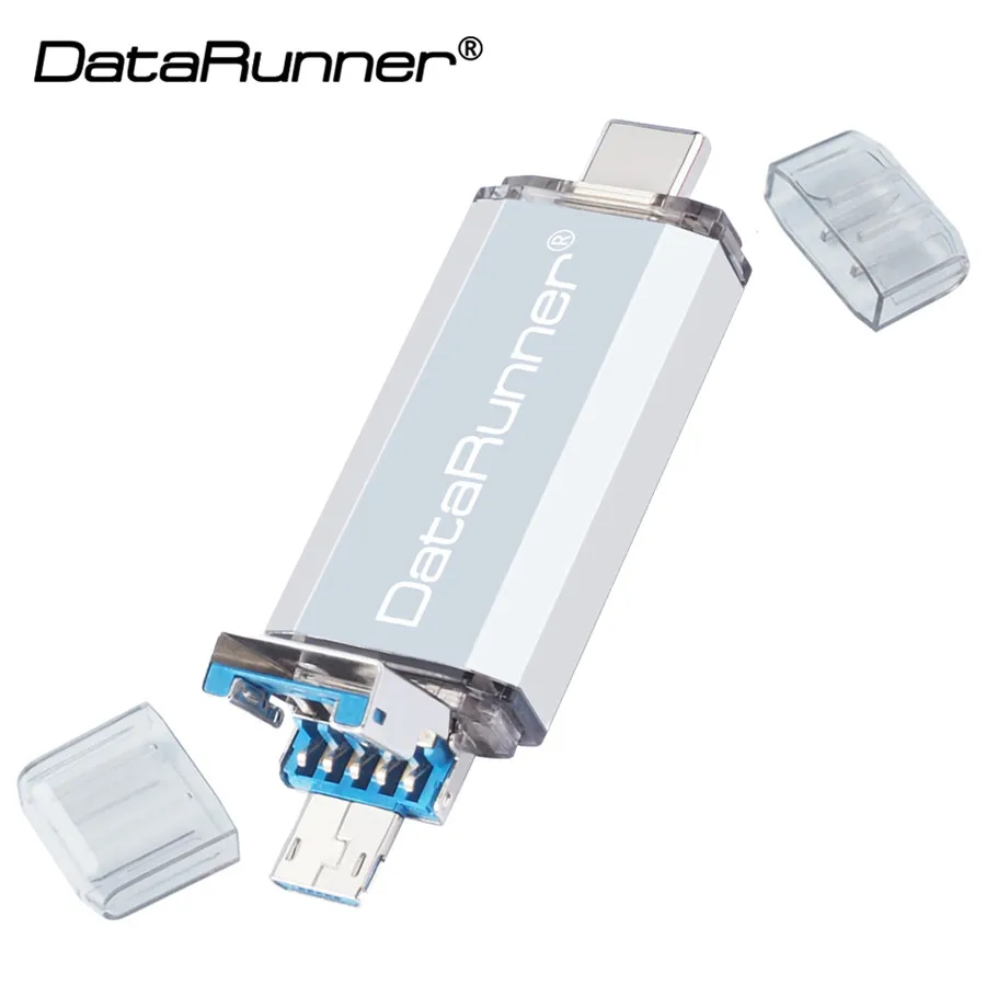 DataRunner OTG USB флеш-накопитель 3 в 1 type-C& Micro usb& флеш-накопитель USB 3,0 16 ГБ 32 ГБ 64 ГБ 128 ГБ 256 Гб флешки - Цвет: Серебристый