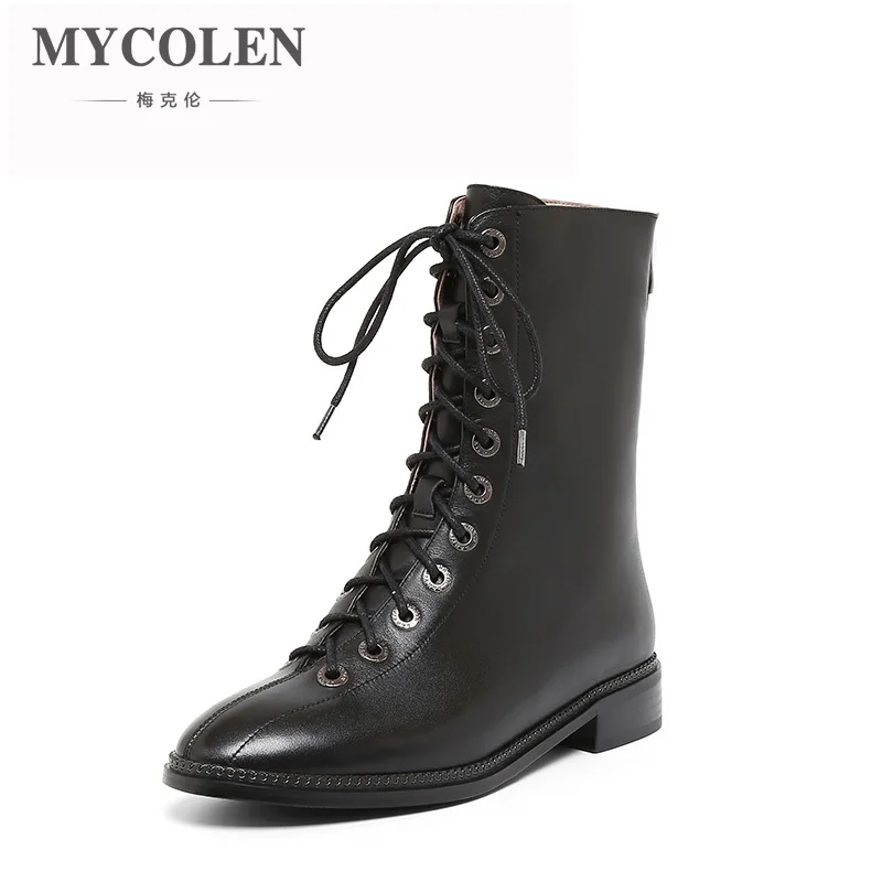 

MYCOLEN Fashion Boots Women 2018 Autumn Winter Lace-Up Ladies Shoes Round Toe Luxury Designers Boots For Women Handmade Femme