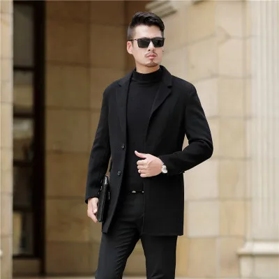 2019 New Winter Men's Coat Casual Autumn Long Wool Coat Male Business Turn-down Collar Wool Blend Double Breasted Overcoats 315