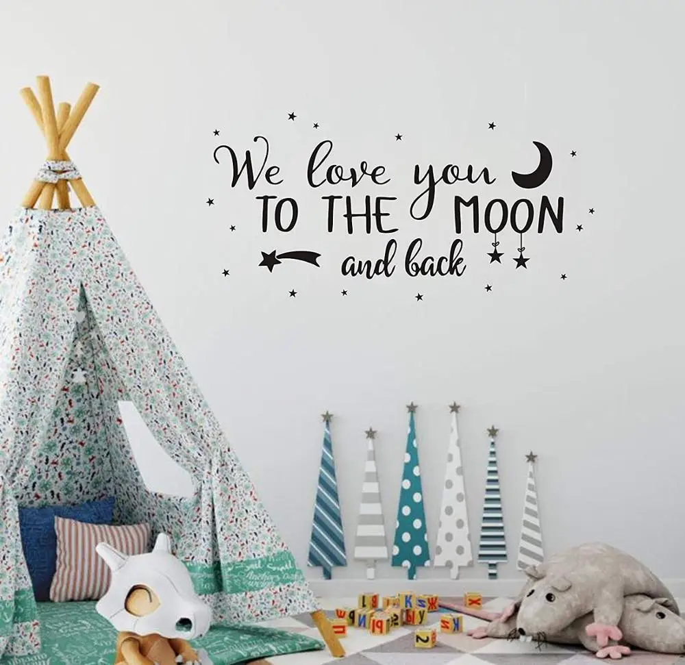 Художественный декор с надписью We Love You to The Moon Детские Виниловые наклейки на