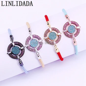 

5PCS Micro Pave Crystal Zircon Round Connector Charms Bracelet for Women Adjustable Rope Bracelets jewelry