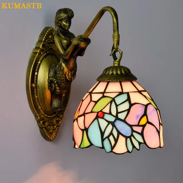 Tiffany European Vintage Stained Gl Mirror Light Iron Mermaid Tiffany European Vintage Stained Gl Mirror Light Iron Mermaid Wall Lamp Indoor Lighting Bedside Lamps