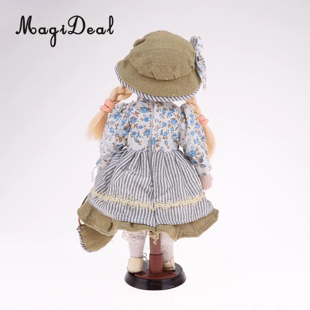 30cm Cute Porcelain Girl Doll People Figure with Green Clothes Set Decor Gift