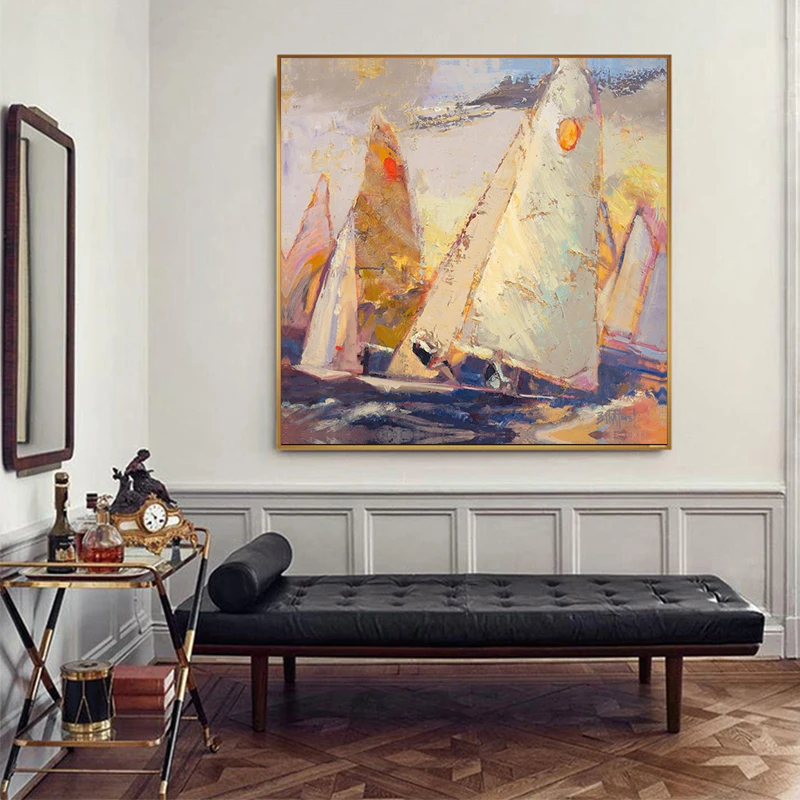 GOODECOR Square Big Size Modular Picture for Home Decor,Canvas Sailboat Painting Art,Dropshipping free shipping canvas prints
