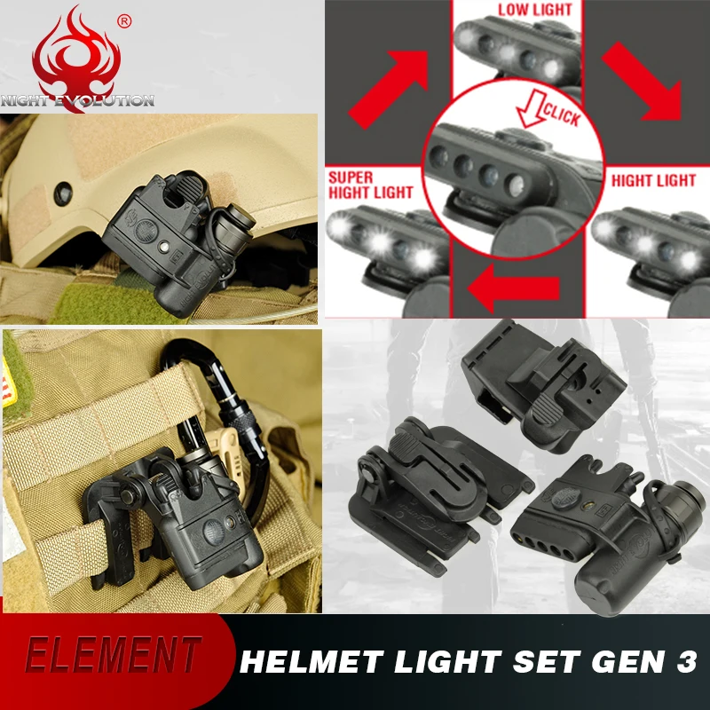Element Airsoft Tactical Helmet Light White Red Light Infrared 360 Rotate IFF LED Set Gen 2 Gen