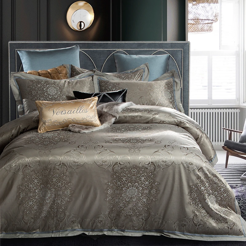 

18 color Satin Cotton Blue Silver Luxury royal Bedding set King Queen Size Silky Bed set Duvet cover Bedsheet/linen 40