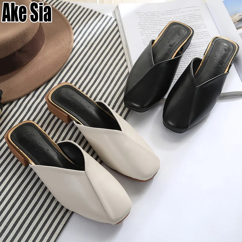 

Summer Fashion Square Toe Women Lady Female Slip On Loafers Lazy Low Heels Mules Sliders Scuff Casual Slippers Shoes Mujer A782