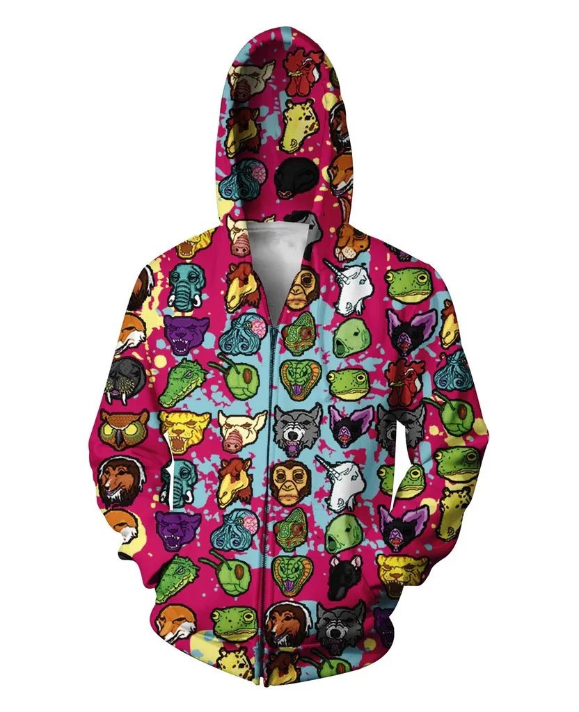 Hotline Miami Zip Up Hoodie Cartoon Collage 3D Printed Zip