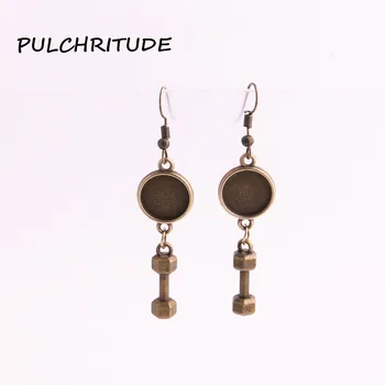 

PULCHRITUDE Metal Alloy Antique Bronze 6pairs(12pcs) Fit 12mm Cabochon Fitness Dumbbell Charm Earrings Diy Jewelry Make C1799