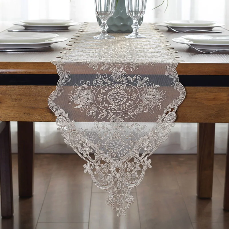 Embroidered Lace Table Runner TV Bench Stand End Table Cover Decoration 30cm x 70 90 120 150 180 210 250 280cm White Champagne Embroidered Lace Table Runner TV Bench Stand End Table Cover Decoration 30cm x 70 90 120 150 180 210 250 280cm White Champagne