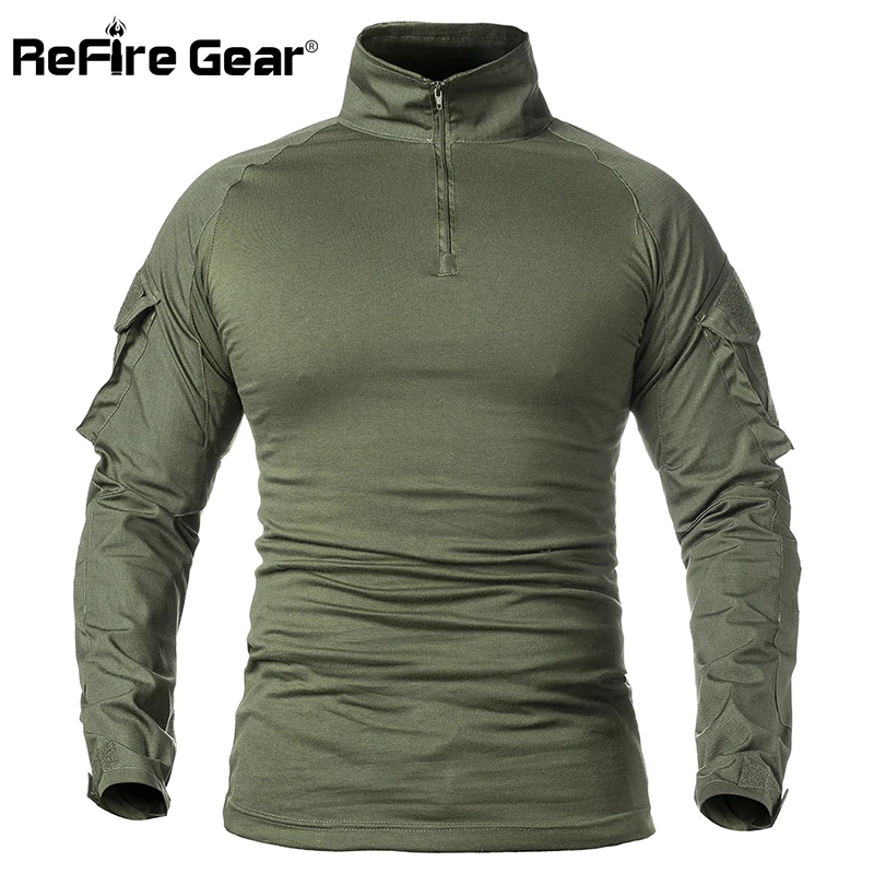 

ReFire Gear Men Army Tactical T shirt SWAT Soldiers Military Combat T-Shirt Long Sleeve Camouflage Shirts Paintball T Shirts 5XL