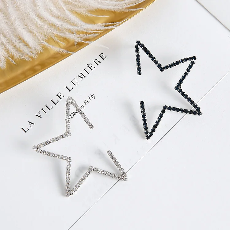 Гипербола кристаллическая звезда женские серьги личности пятиконечная звезда серьги асимметричные серьги горный хрусталь для девочек уха