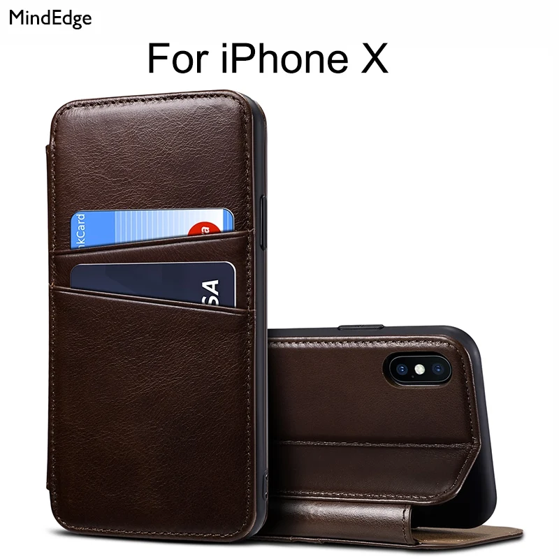 New Luxury Business Style Genuine Real Leather Case for iPhone X Case Flip Cover Card Holder Slim Thin Simple Stand Capa Shell