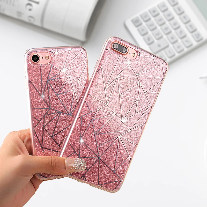 

Glitter For iphone x Case Girly Luxury Hard Plastic Bling Powder Line Back Cover Funda For iPhone 5se 5s 6s 7 8 Plus xs max xr