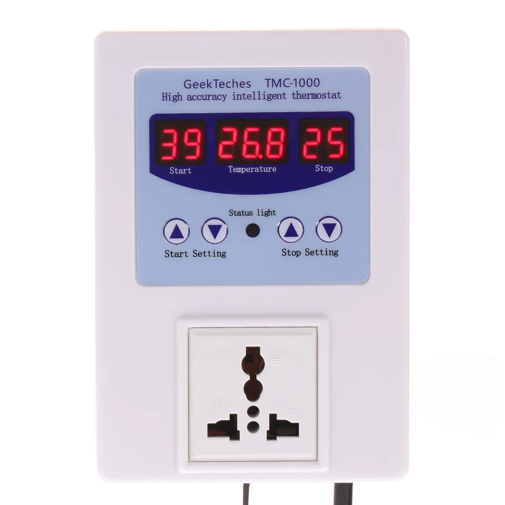 

LED Digital Intelligent Pre-wired Temperature Controller Outlet therometer Thermostat Heating Cooling Control AC110-240V 10A