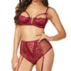 Open Bra Lace Sexy Lingerie Set Black Red Transparent Woman Sexy Set Erotic Bra+Garterbelt+High Waist Panty Sexy Costumes R80646 1