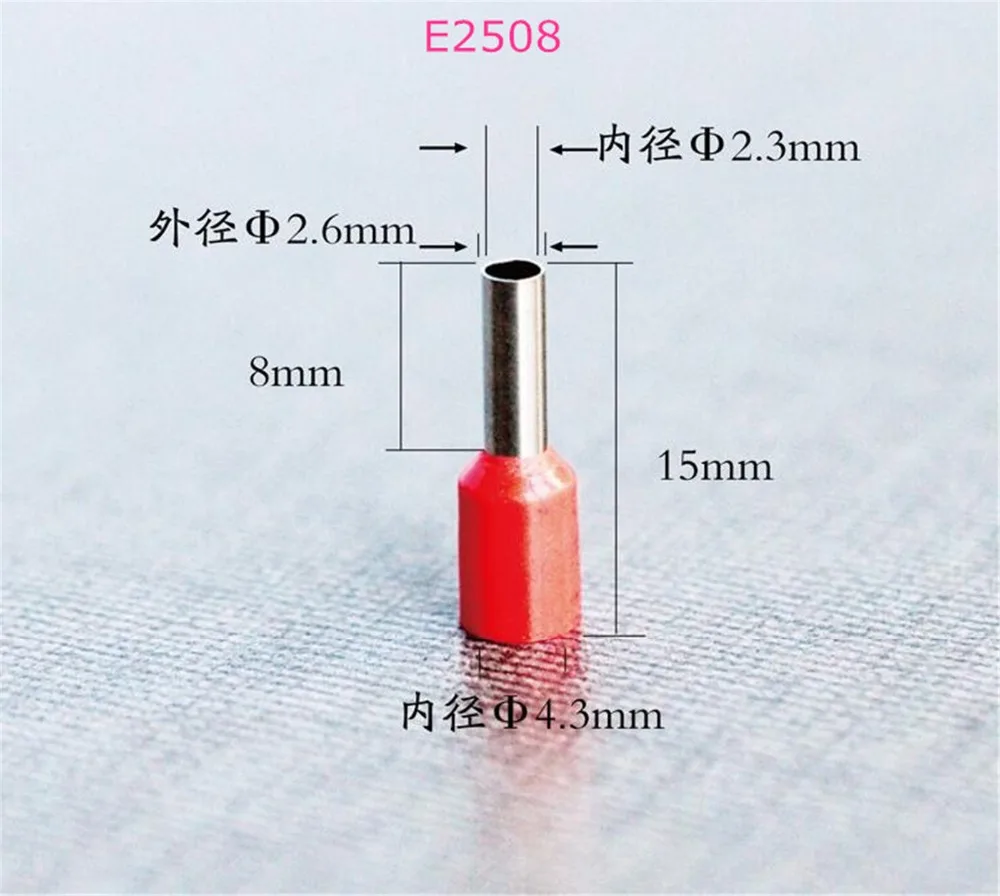 

1000pcs/bag E2508 E2510 E2512 E2518 Tube Insulated Terminals 2.5mm2 Square Insulated Cord End Terminal Wire Ferrules