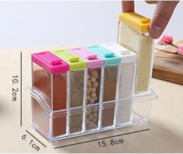 Акриловый прозрачный приправ цветная крышка с приправами 6 шт./компл. Кухня инструменты для соли и специй с бутылочкой для ящик для хранения контейнеров - Цвет: colorful A
