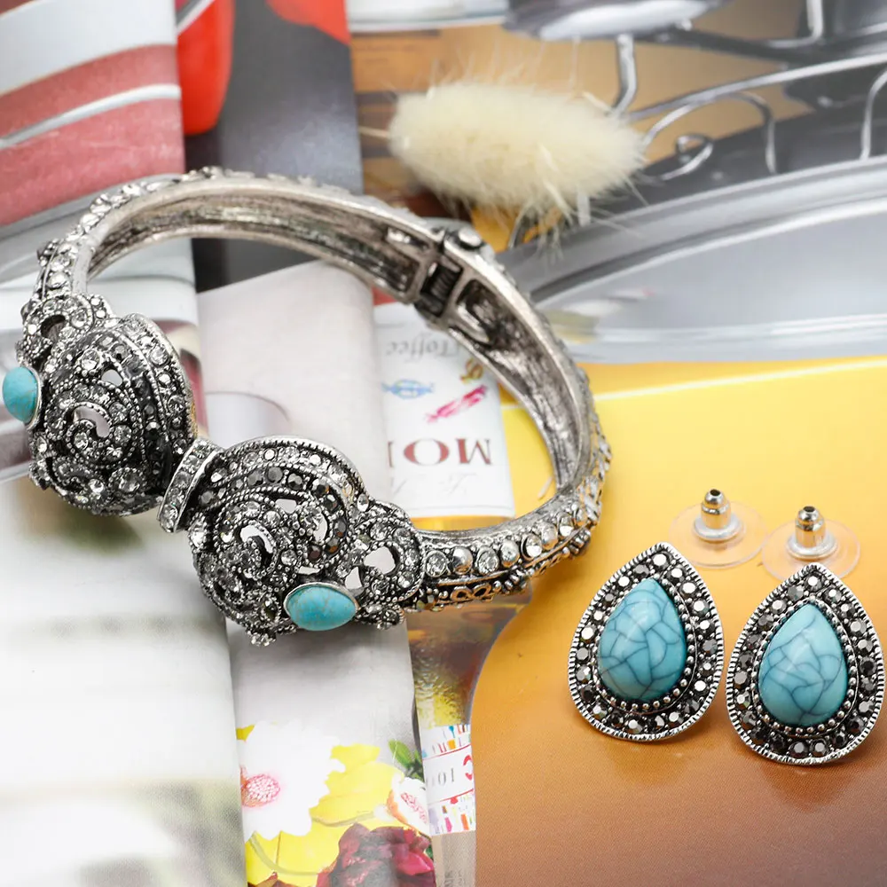 SUNSPICE-MS retro silver color turkish flower bangle for women ethnic wedding rhinestone jewelry vintage indian cuff bracelet