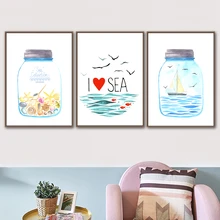 Bottle Ocean Seagull Starfish Wall Art Canvas Painting Nordic Posters And Prints Wall Pictures For Living Room Home Decor