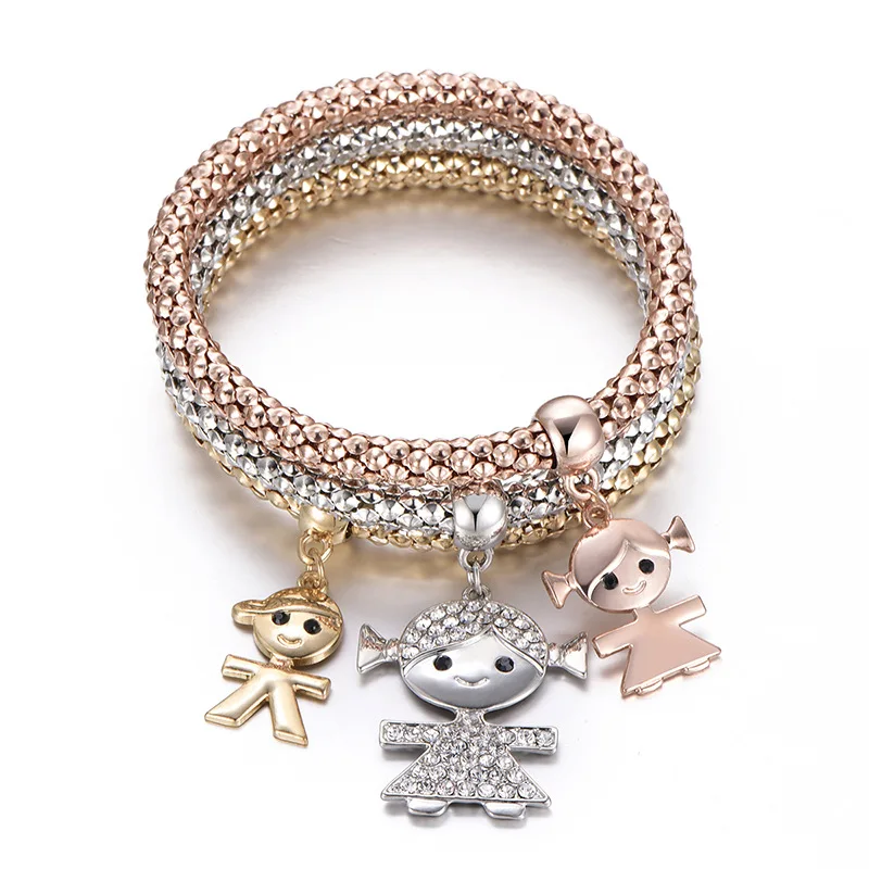 

Three-piece Set Stainless Steel Bracelets for Women Jewelry Fashion Boy and Girl Pendant Design Charm Bracelets Bangles 2019