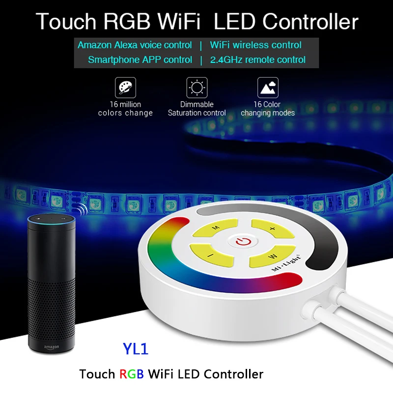 

Milight YL1 Touch RGB WiFi LED Controller Alexa Voice App 2.4G RF circular voice lamp belt controller for RGB LED Strip Light