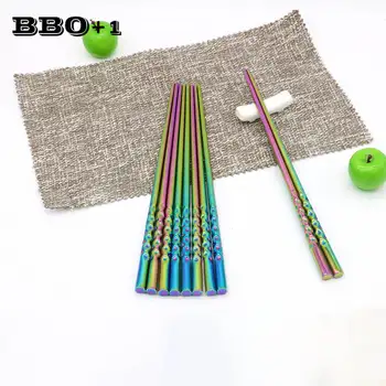 

5Paris 18/10 Stainless steel Korean Chopsticks Rainbow Wedding Party Square Chopstick Japanese Flatware Colorful Cutlery Gift