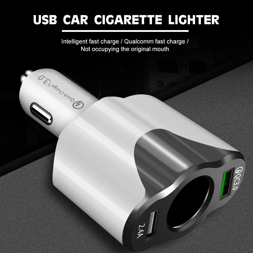 

White+Silver Cigarette Socket Splitter Car Charger Mobile Phone Multifunctional for Electronics