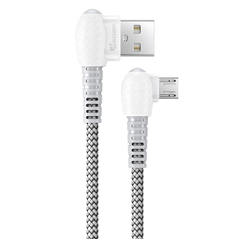 TIEGEM Micro USB кабель 2.4A кабель для быстрой зарядки 90 градусов мобильный телефон USB кабель для samsung Xiaomi huawei Android 0,3 м 1 м 2 м - Цвет: Белый