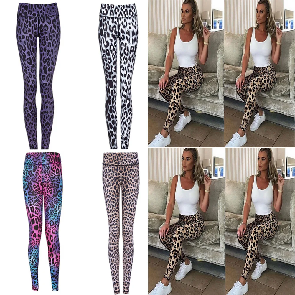 Модные женские леггинсы для спортзала повседневные длинные брюки с леопардовым