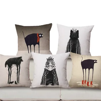 

1PC Free Shipping Abstract Animal Painting Cushion Home Decor Pillow Linen Cotton Cushions Decorative Throw Pillows 45X45CM