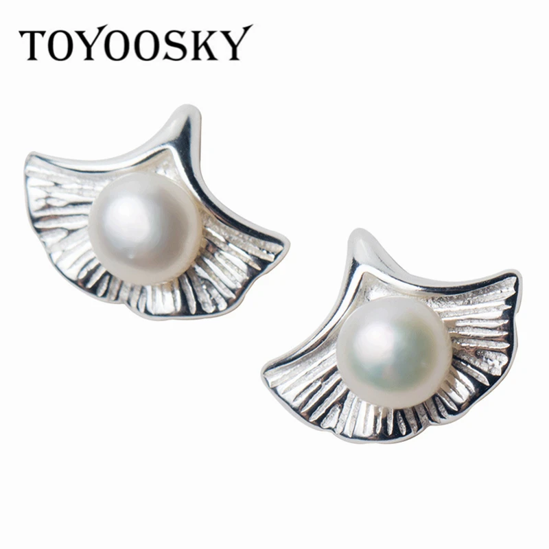 TOYOOSKY женские настоящие 925-Стерлинговое Серебро гингко лист Пресноводный Культивированный жемчуг серьги в виде листьев серьги женские для женщин