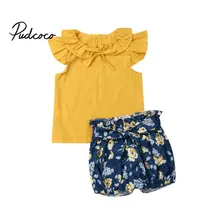 Г. Летний комплект одежды для маленьких девочек, топы на бретелях+ короткие штаны с цветочным рисунком, укороченный декор, одежда с бантом для маленьких девочек Одежда для новорожденных