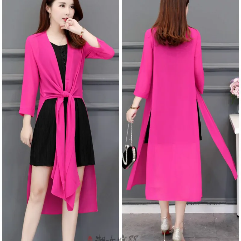 

2019 Summer Plus Size 3/4 Sleeve Chiffon Kimonos Women Loose Big Size Lady's Long Chiffon Shirts Women Plus Long Chiffon Tops
