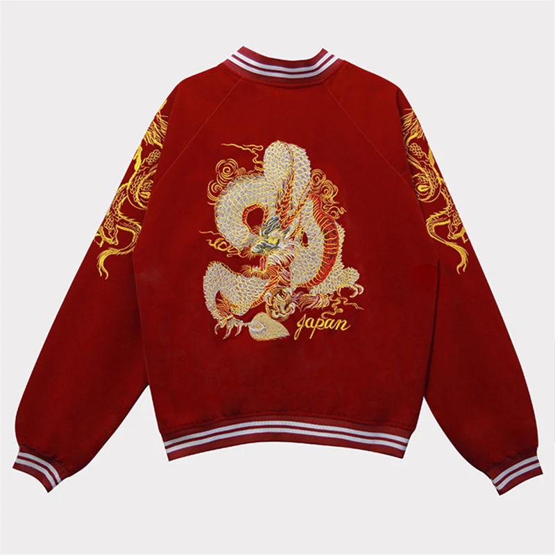 buy Autumn winter punk embroidered dragon bomber jacket baseball uniform jacket female loose bf wind st