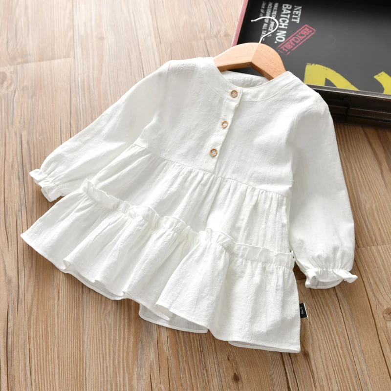 

2019 baby Girls clothes blouses dress cotton linen spring long sleeve infants female children dress white vetements de garcons