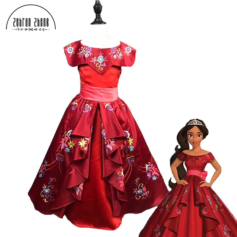 

Elena of Avalor Princess Elena Cosplay Costume Red Top Embroidery Princess Kid Dress Halloween Costume For Children Custom Made