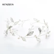 Серебряная повязка на голову вечерние женские Кристаллы Жемчуг Свадебная лента для волос Серебряные Листья великолепные свадебные аксессуары для волос для девочек SHA54