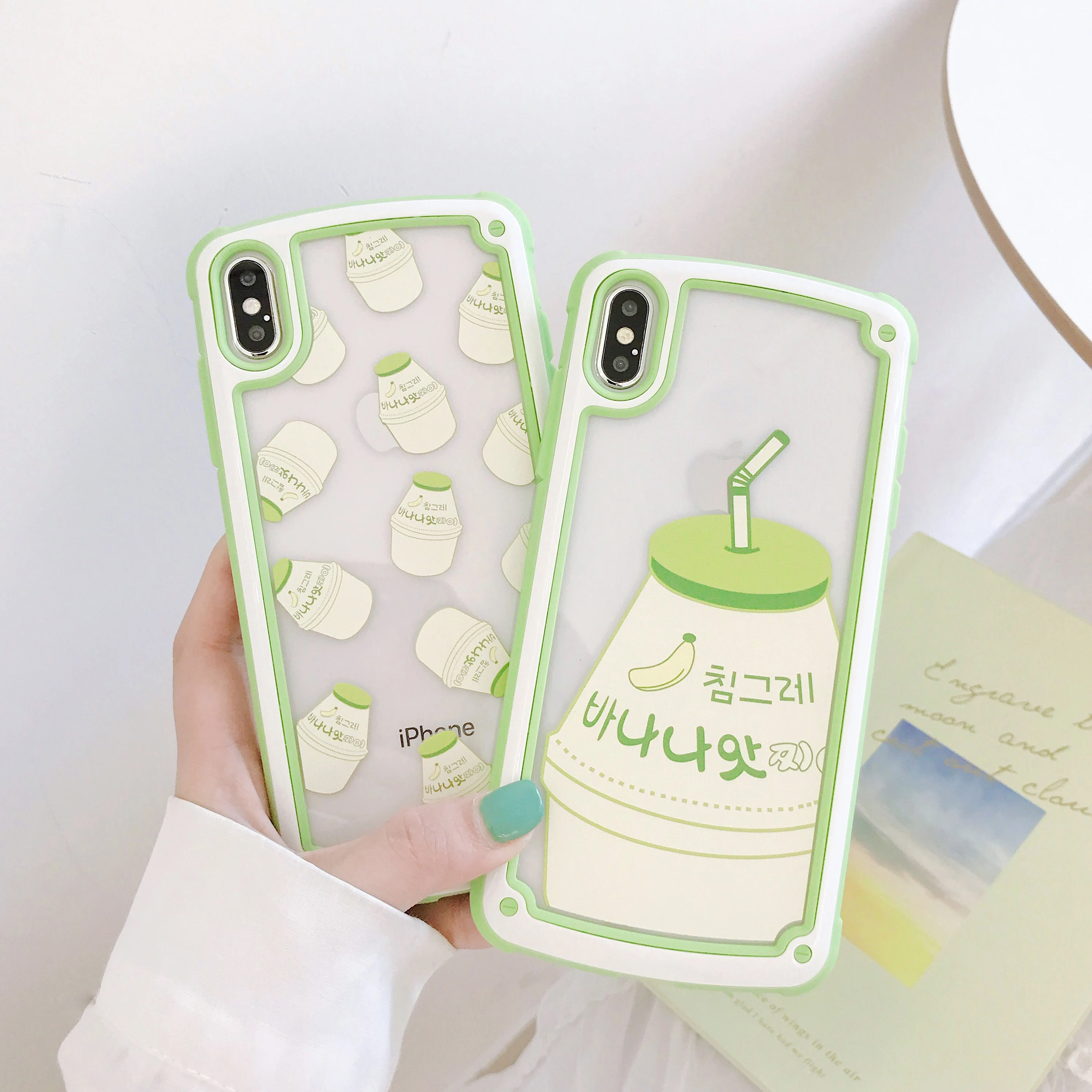 Case For iPhone Xr X Xs Max Cover Korean Lovely Banana Milk Transparent Shockproof Hybrid Cases 8 7 Plus 6S | Мобильные телефоны и