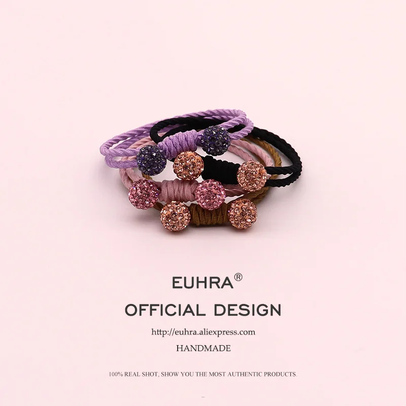 

EUHRA 4 Colors Inlaid Rhinestone Quartz Plait For Women Elastic Hair Bands Kid Children Rubber Bands High Elasticity