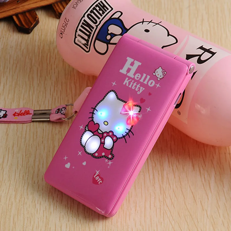 KUH D10 Флип две sim-карты GPRS дыхательный свет сенсорный экран сотовый телефон для женщин девочек MP3 MP4 мультфильм Hello Kitty мобильный телефон P297