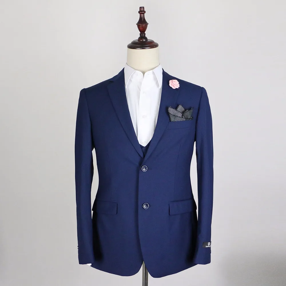 

2017 (Jacket+Vest+Pants)Men's Wool Suit Men Casual High Qualit two Button Wedding Mens Suits with Pants for blue