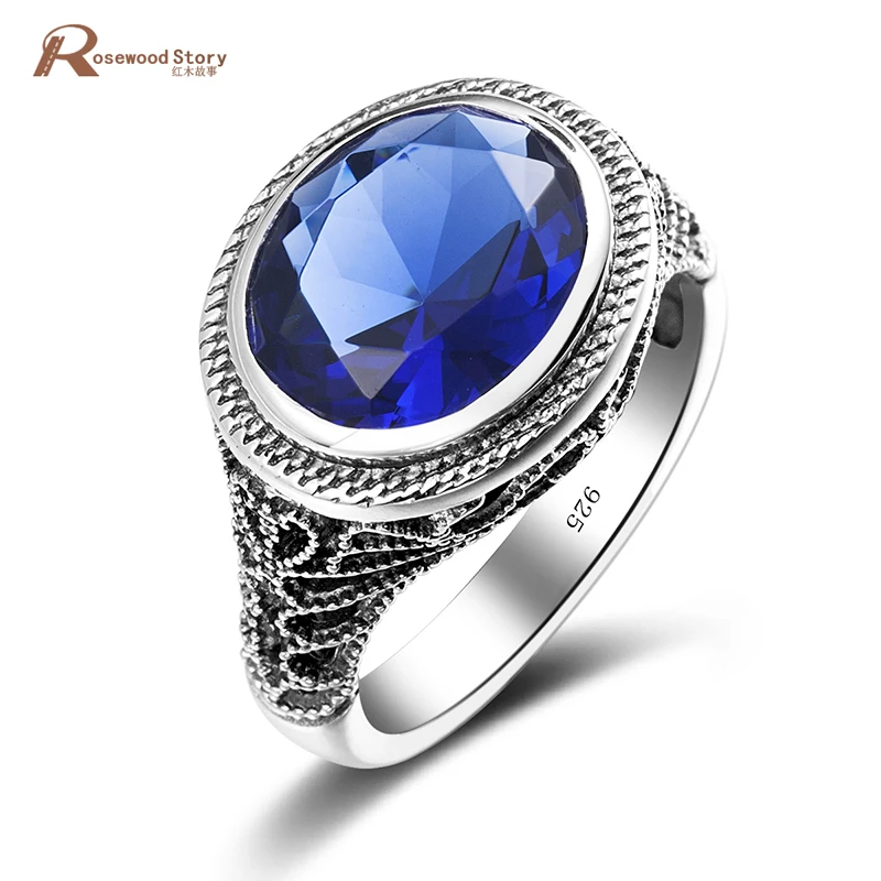 Large Size Retro Wedding Rings Hollow Out For Women Men 925 Silver Created Sapphire Ring Brand Luxury Jewelry Wholesale