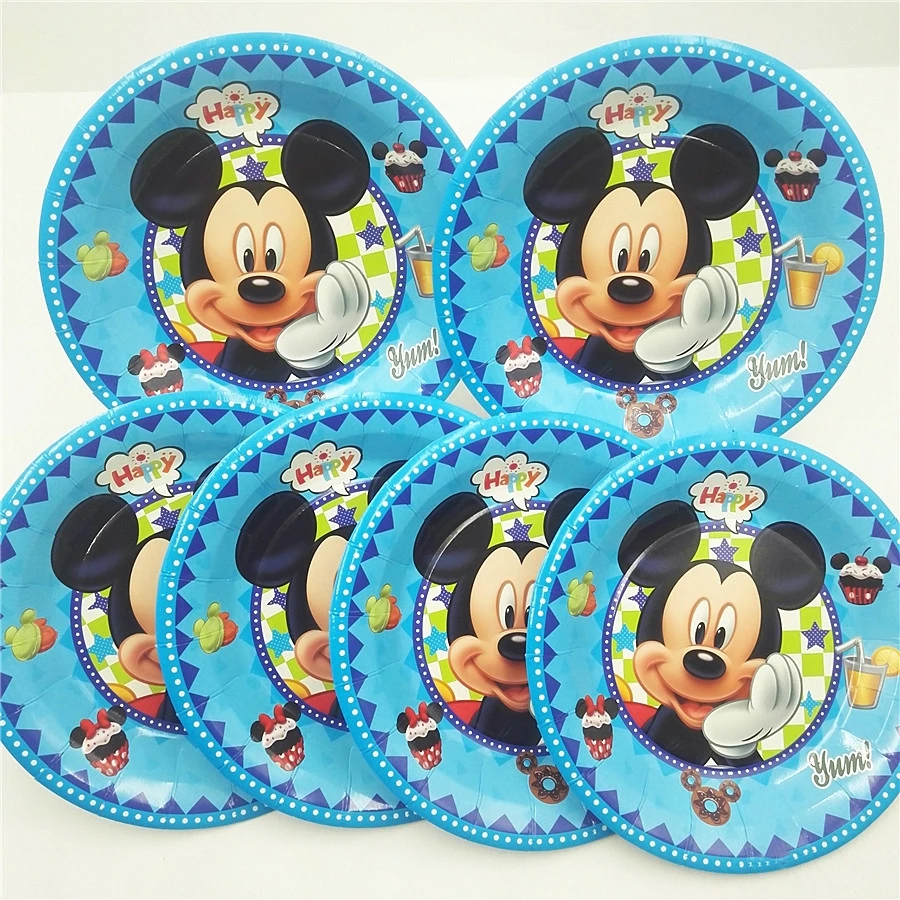 

6pcs/set Mickey Mouse Birthday Party Supplies Paper Plate Disposable Tableware Festival Party Favor Decoration Cake Plate dishes