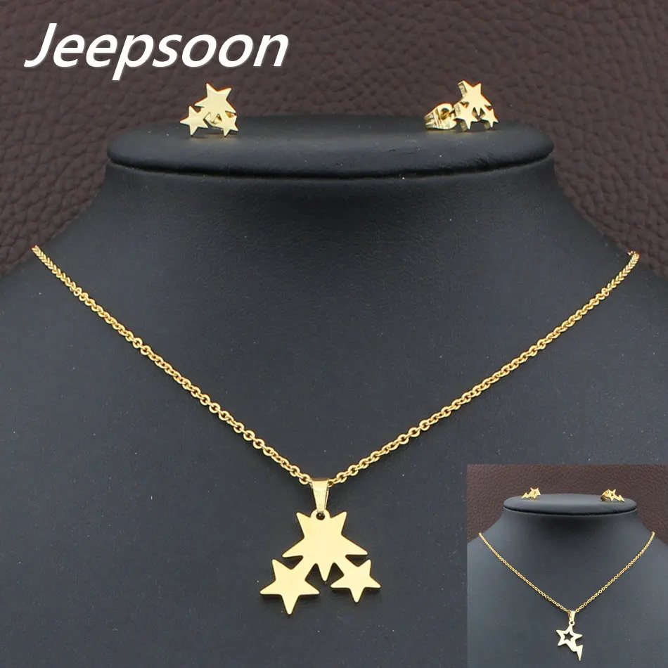 

Wholesale Fashion Stainless Steel Jewelry Star Necklace Pendant & Earrings Set For Girls Women Jeepsoon SFXGCIDP