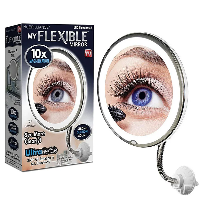 Günstige 360 grad Flexible Spiegel Make Up Spiegel mit LED Licht Eitelkeit Spiegel 10X Vergrößerungs Miroir Bad Schlafzimmer Lampe Nacht Licht
