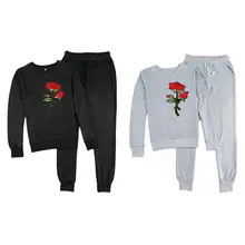 Европа и США ветер моды сто нарисованная Веревка Линия с роза, вышивка Цветочная спортивная одежда набор