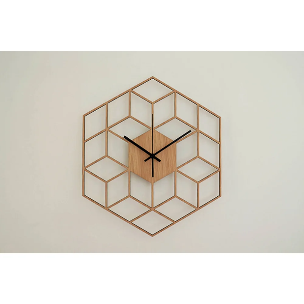 

1 Pcs Hexagon Wood Wall Clock Advanced European Minimalist Geometric Lines Exquisite Artistic Silently Clock for Cafe Home